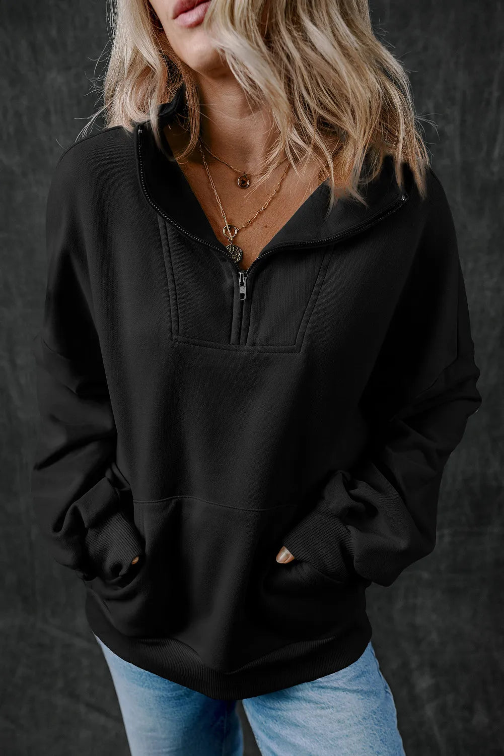 Adriana® | Long sleeve half zip sweatshirt