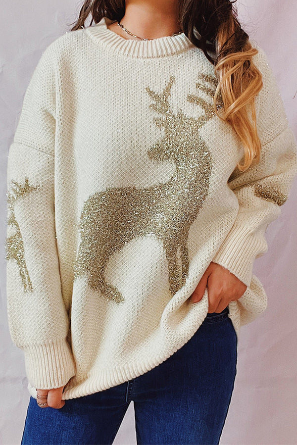 Yolaina® | Christmas pattern knitted crew neck sweater with long sleeves