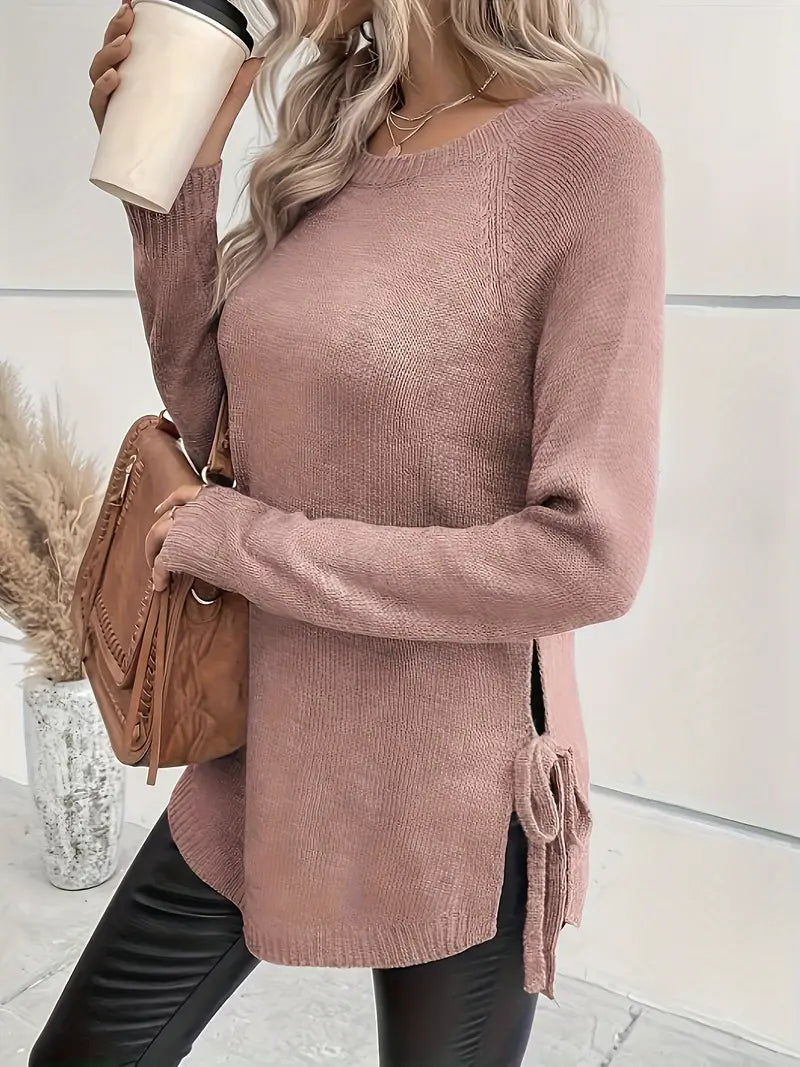 Vanessa® | Trendy Knitted Sweater With Split Tie Elegant