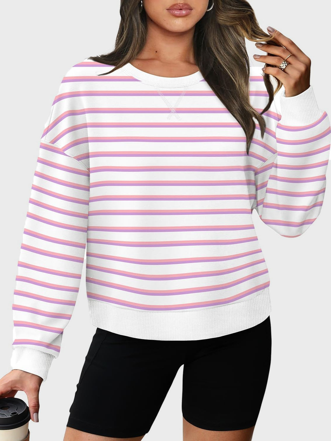 Andrea® | Lovelet striped long sleeve crew neck sweatshirt