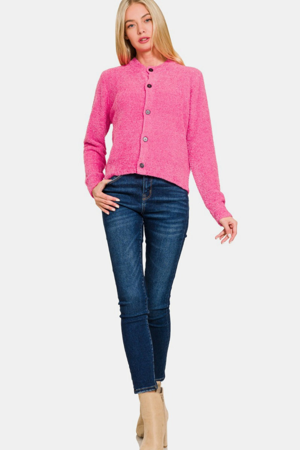 Valeria® | Long sleeve pullover cardigan with button placket