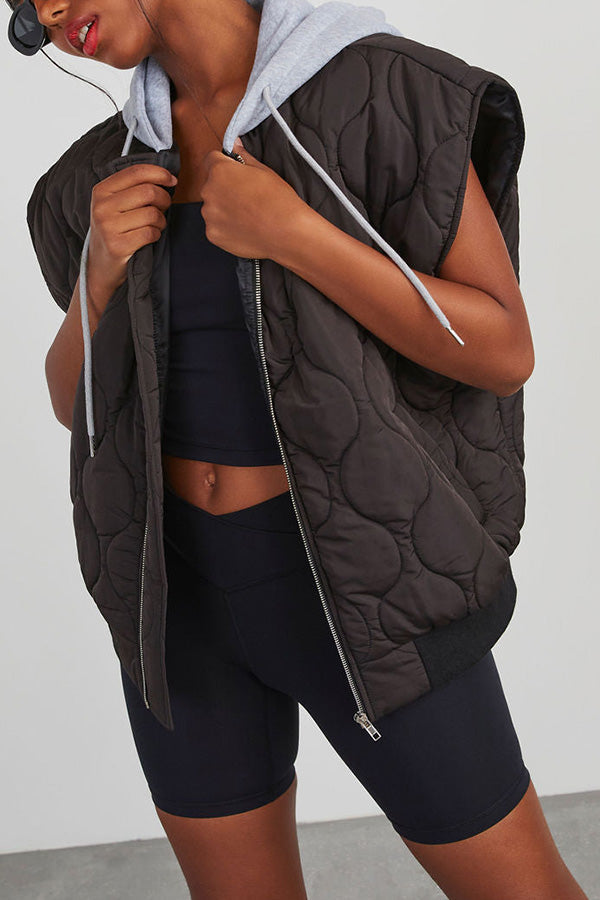 Amalia® | Fall And Forever quilted cotton vest with zip pocket and hood