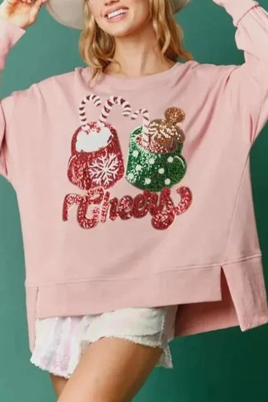 Allison® | Casual loose sweatshirt with Christmas candy cup sequins