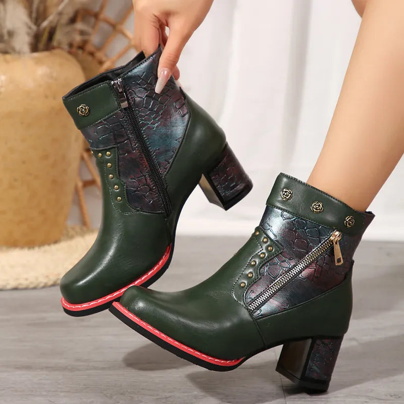 Alba® | Chunky Heel Square Toe Ankle Boots For Women