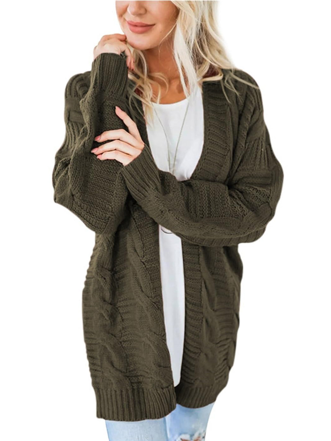 Aneta® | Cable knit cardigan with open front and long sleeves