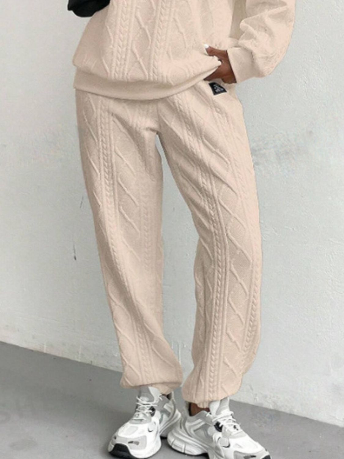 Amelie® | Textured crew neck long sleeve top and pants set