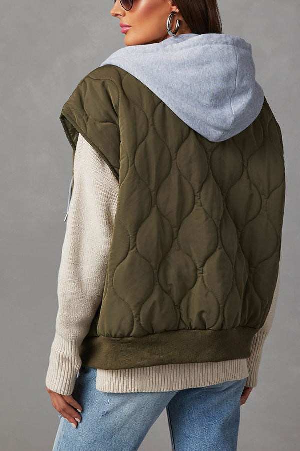 Amalia® | Fall And Forever quilted cotton vest with zip pocket and hood