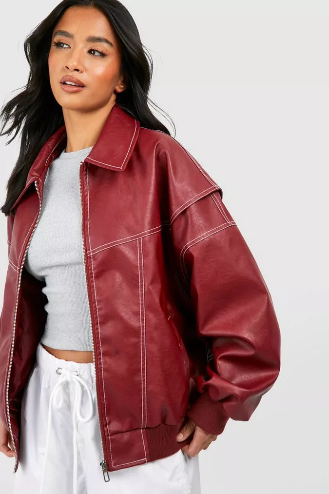 Zaira® | Oversized leather bomber jacket