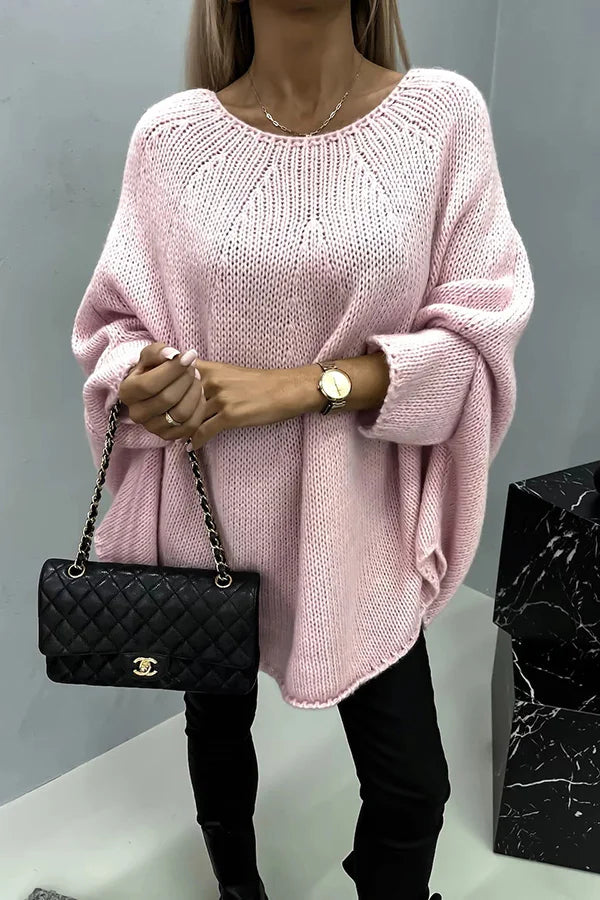 Vanessa® | “Remember Me” knitted loose poncho sweater with a crew neck