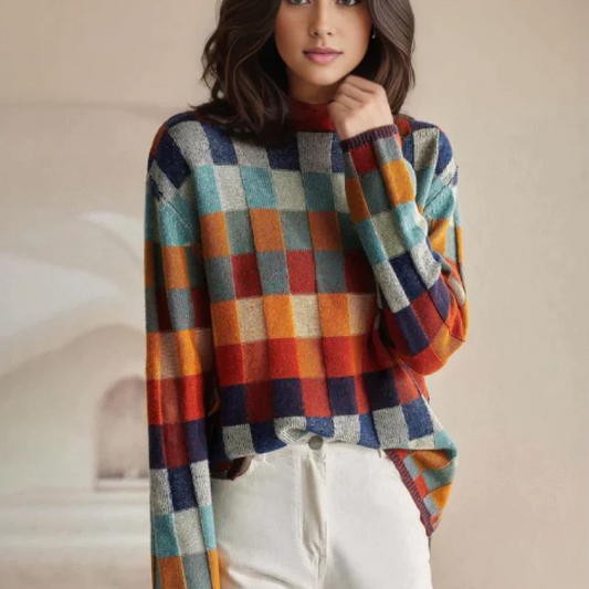 Zelda® | Oversized couture patchwork turtleneck sweater