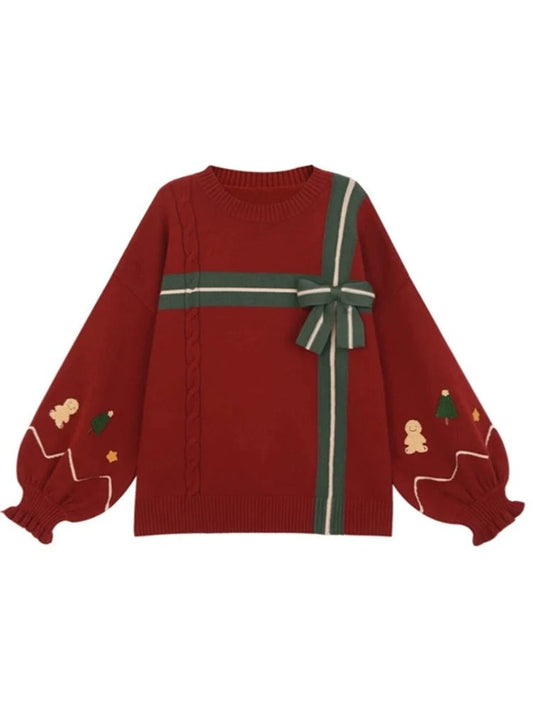 Aneta® | Christmas sweater with bow and gingerbread motif